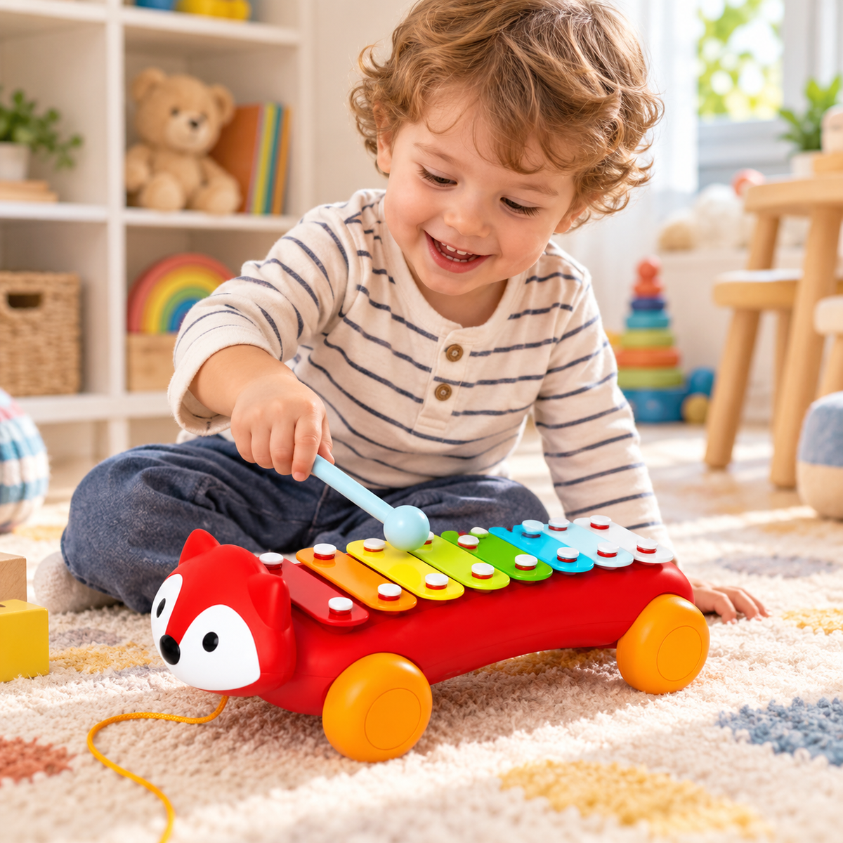 Baby Fox Xylophone Pull Toy with Mallet