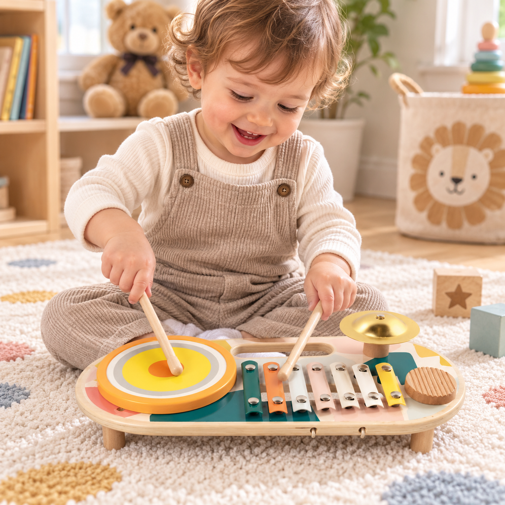 Wooden Musical Activity Board with 4 Instruments