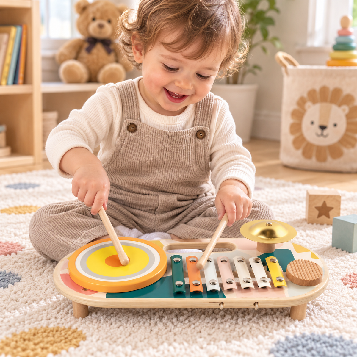 Wooden Musical Activity Board with 4 Instruments