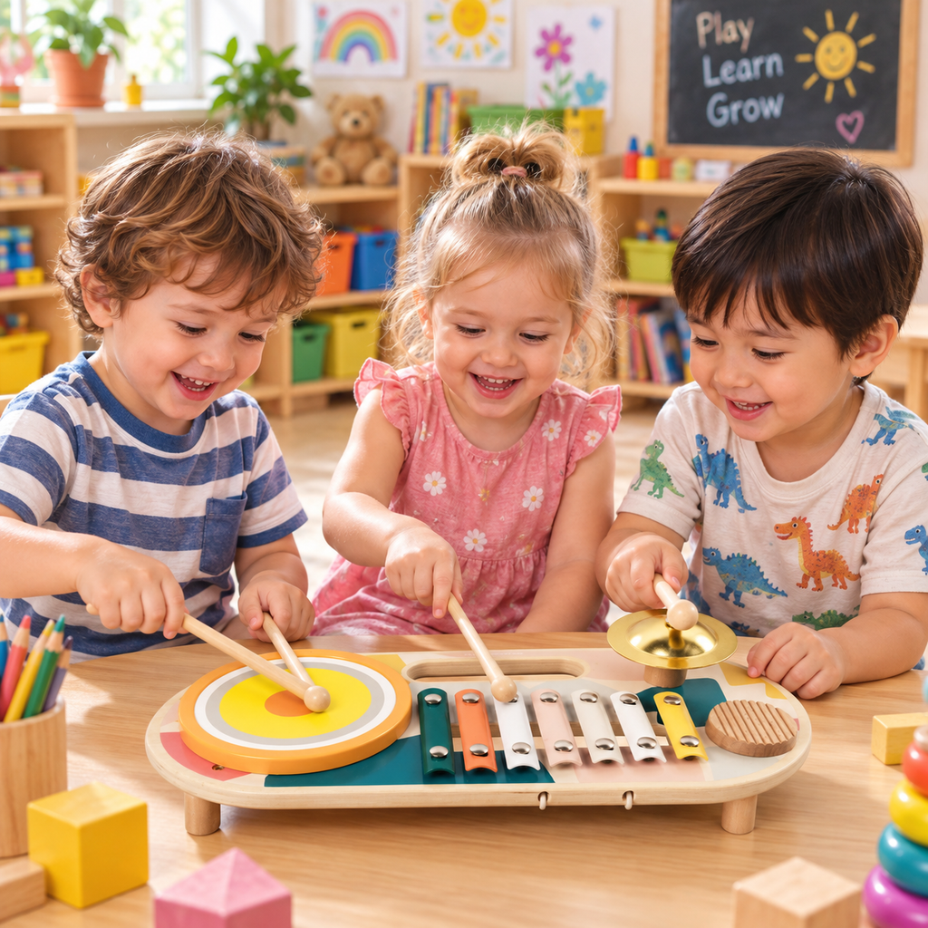 Wooden Musical Activity Board with 4 Instruments
