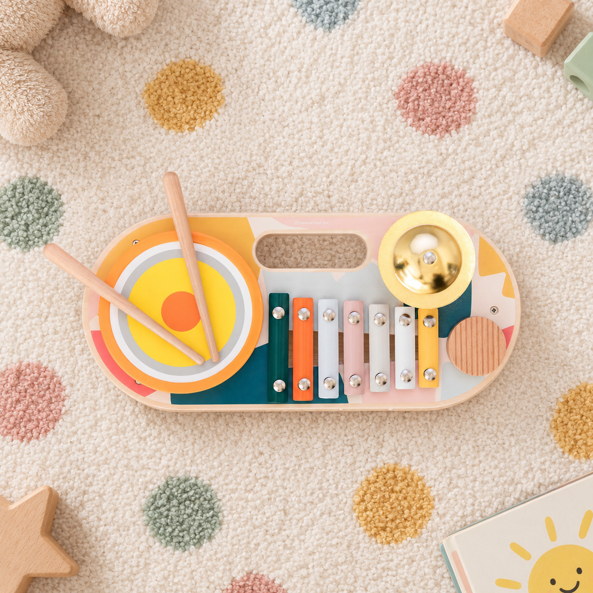 Wooden Musical Activity Board with 4 Instruments