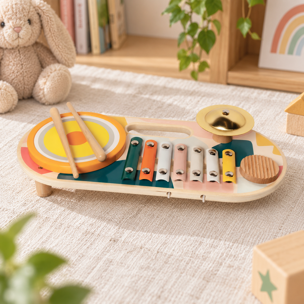 Wooden Musical Activity Board with 4 Instruments