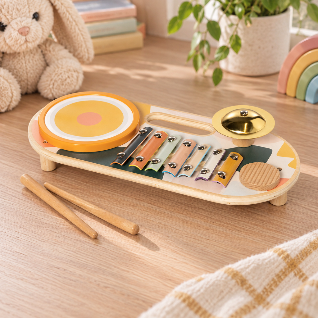 Wooden Musical Activity Board with 4 Instruments