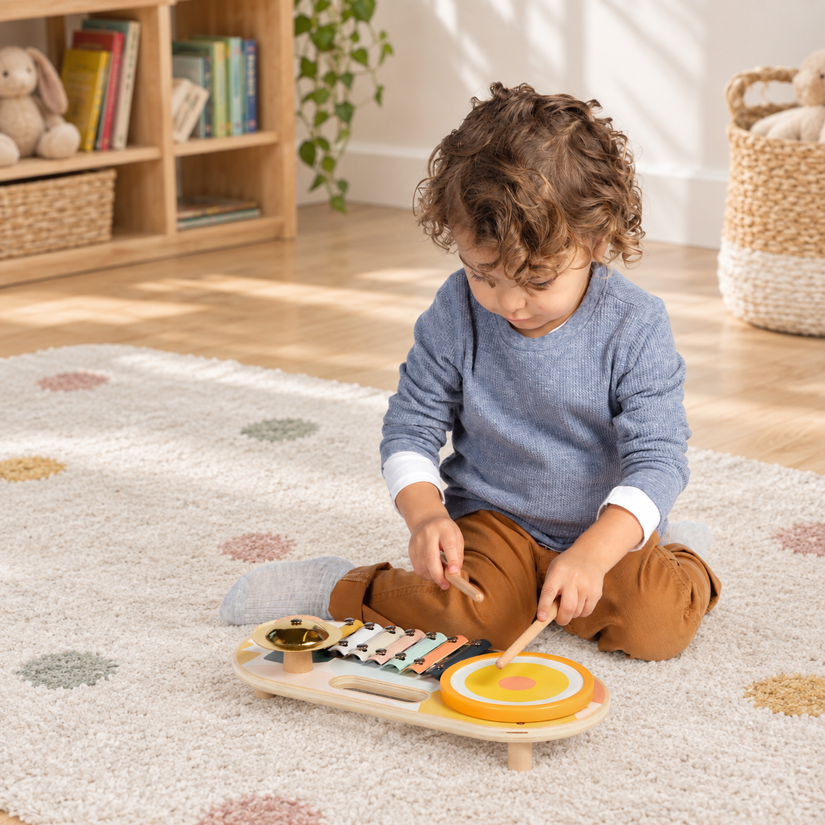 Wooden Musical Activity Board with 4 Instruments