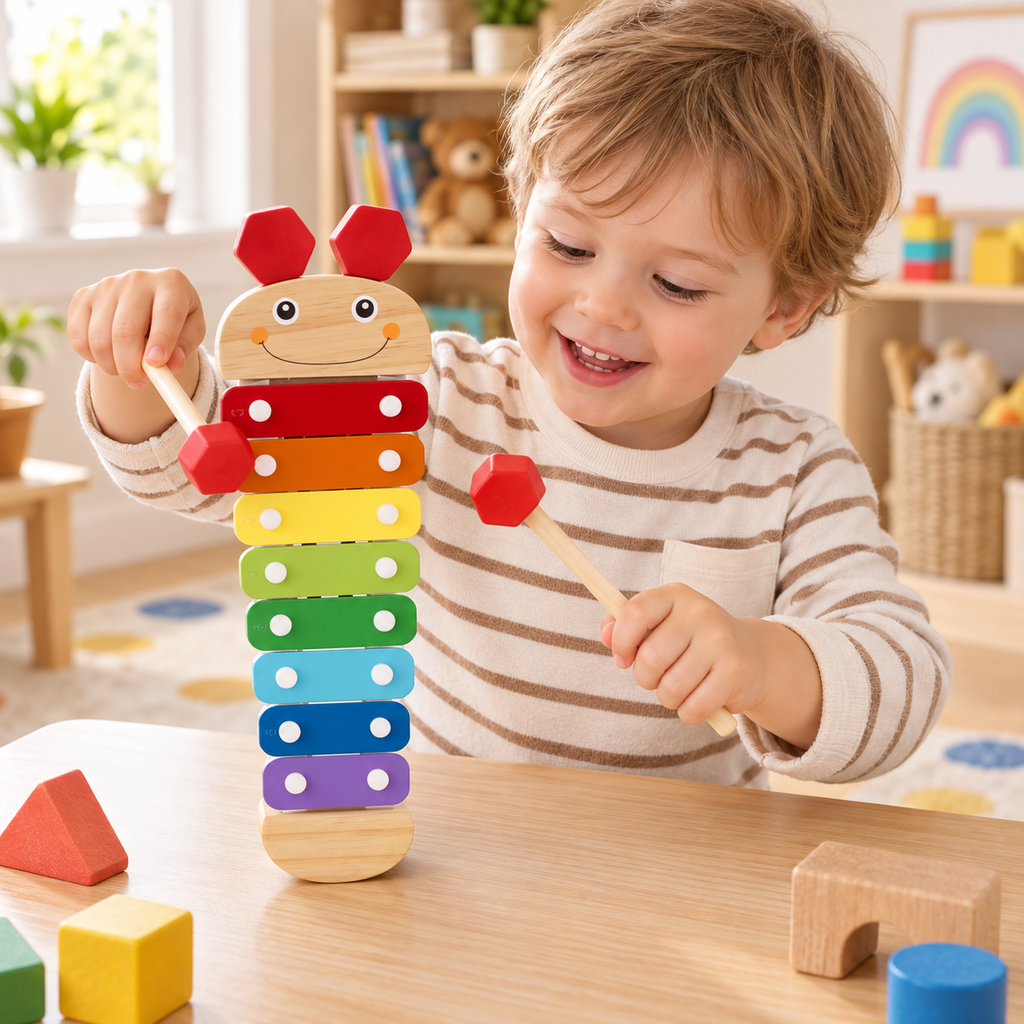Wooden Caterpillar Xylophone with Two Mallets